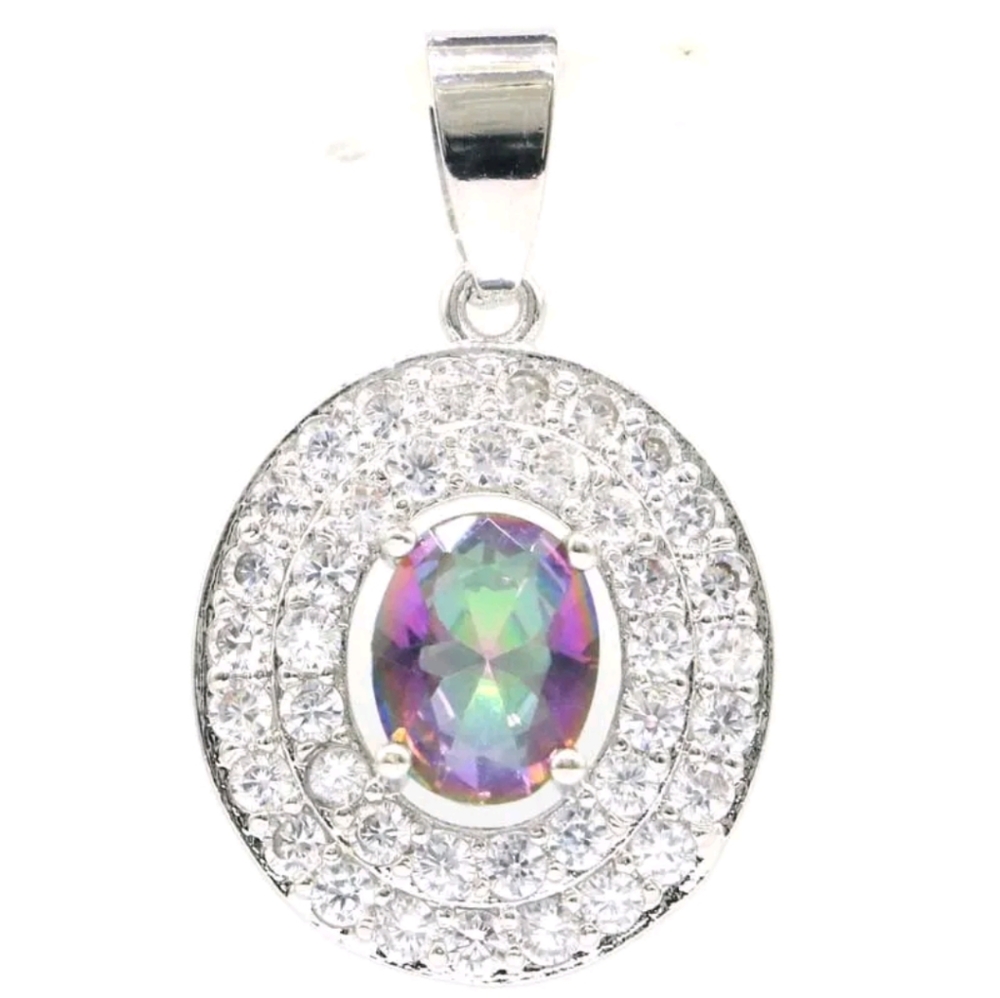 New mystic topaz cz sterling silver pendant